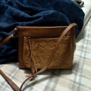 The Sak Leather Tan Embossed Crossbody Bag